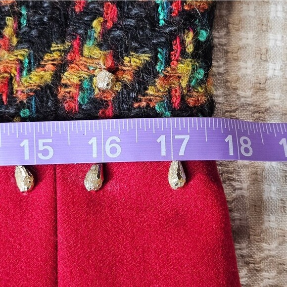 Adam Douglass Adrianna Papell Red Black Color Block Tweed Button Front Blazer - Picture 8 of 14